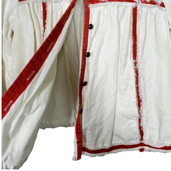 Free People Embroidered Linen Blend Jacket XS White Red Boho Festival Beach - Picture 5 of 7
